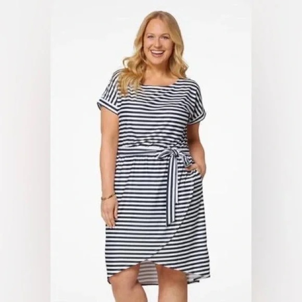 Cato | Plus Size Faux Wrap Striped Dress Size 18/20 - Picture 6 of 6